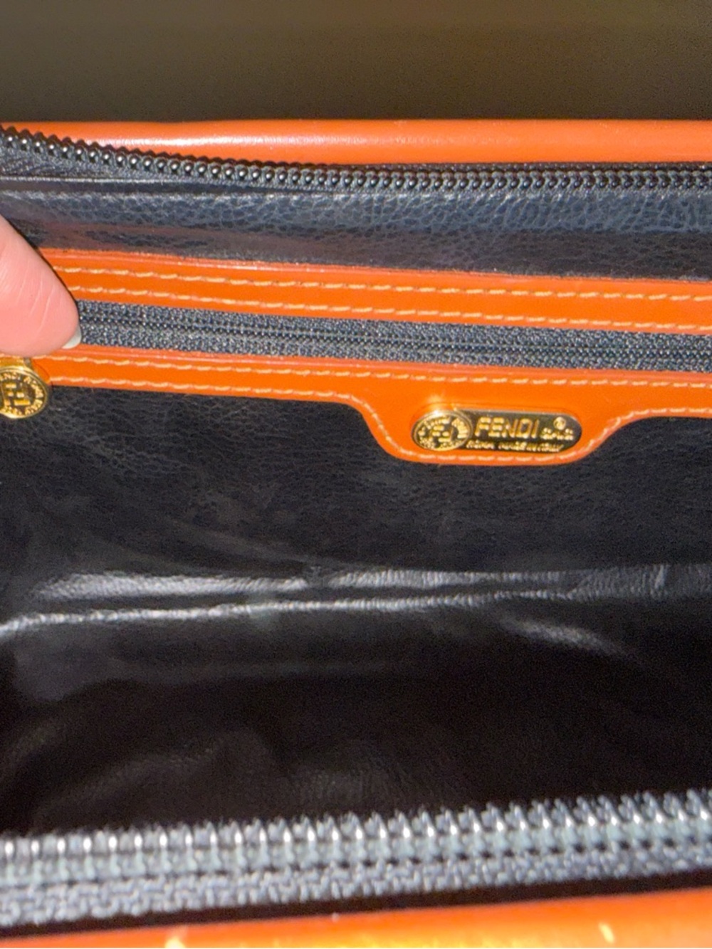 Fendi Brown and Black Striped Canvas Shoulder Bag with Tan Leather Trim - Picture 13 of 16